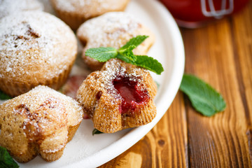 sweet muffins with fruit jam inside 