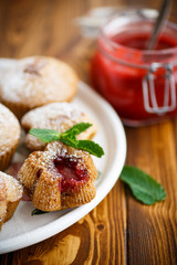 sweet muffins with fruit jam inside 