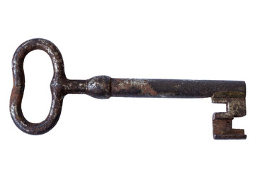 Antic iron key isolated on white