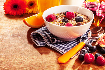 Healthy bowl of muesli and fresh berries