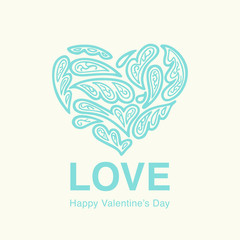 Light blue elegant ornamental hand drawn heart shape is great for Valentine's day card.