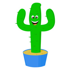 The cheerful smiling cactus growing from a pot. Animation vector illustration