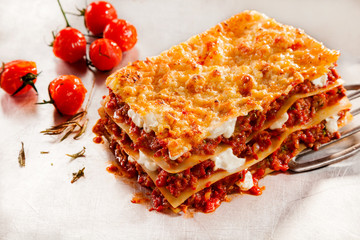 Delicious beef lasagne with roasted tomatoes