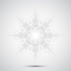 Geometric abstract form with connected line and dots. Graphic background for your design.  Vector illustration