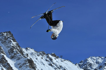 upside down while jumping on skis