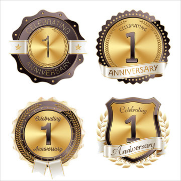 Gold and Brown Anniversary Badges 1st Year Celebration