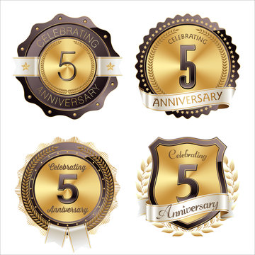 Gold and Brown Anniversary Badges 5th Year's Celebration