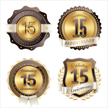 Gold and Brown Anniversary Badges 15th Year's Celebration