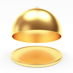 Golden tray with lid open isolated on white background