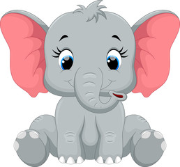 Cute baby elephant cartoon sitting  - 100044932