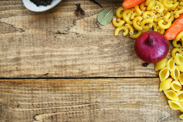 Pasta with vegetables on the table