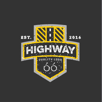 Road sign, Highway 66, high-quality brand-name brand logo vector graphics, illustration flat.
