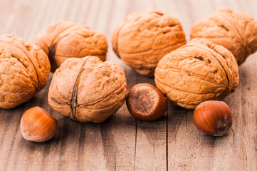 A mixture of walnuts and hazelnuts