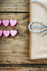 Gift box and heart shapes