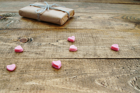Gift box and heart shapes