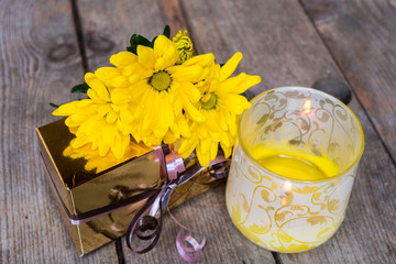 Present with flower on the table