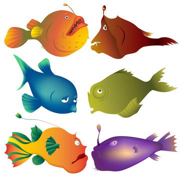 Bright and Stylish Cartoon Deep-water Fishes.
