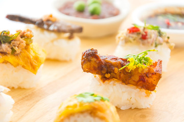 spicy streaky pork sushi