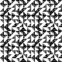 Black and white sponge print triangles geometric grunge seamless pattern, vector