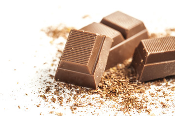 Chocolate pieces on white