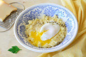 Millet Porridge with Poached Egg and Grated Cheese