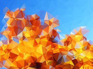 Abstract polygonal background with bright blue sky and golden autumn tree foliage. Suitable for autumn templates and web. Vector