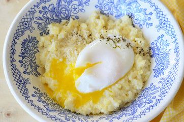 Millet Porridge with Poached Egg and Grated Cheese