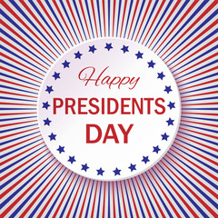 Vector illustration with text for Happy Presidents Day on a radial red and blue background
