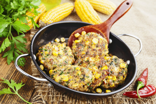Corn pancakes with minced meat