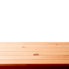 Empty wooden table on white background