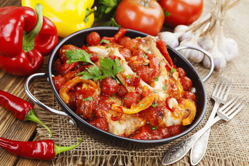 Chicken in a sauce of tomato and pepper