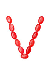 V letter made of colors candy