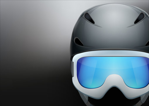 Background of Classic Ski helmet and snowboard goggles.  isolated on white background