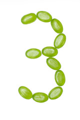 three number made of colors candy