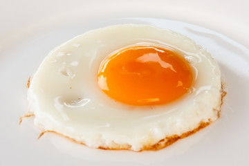 Fried egg on white plate