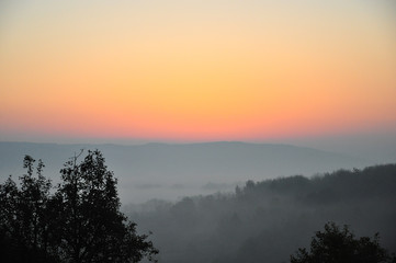 Fototapeta na wymiar Sunrise in the hills of Mehedinti