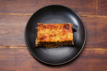 Piece of lasagna in the center
