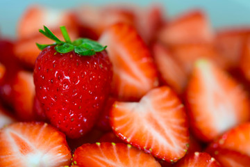 Background texture of sliced strawberries.