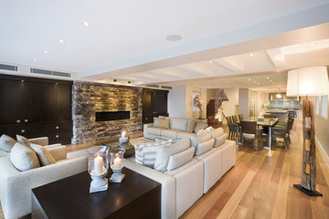 Beautiful living room with wooden floor
