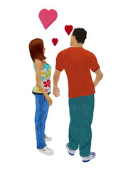 a computer rendered illustration of a young couple in love