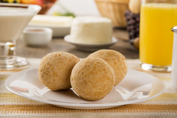 Brazilian cheese buns . Table cafe in the morning with cheese bread