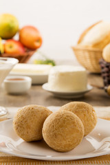 Brazilian cheese buns . Table cafe in the morning with cheese bread.