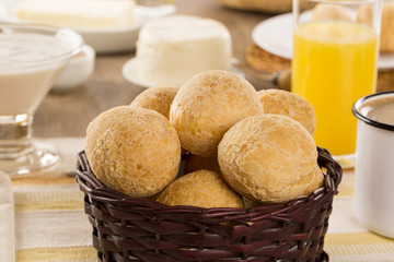Brazilian cheese buns . Table cafe in the morning with cheese bread.