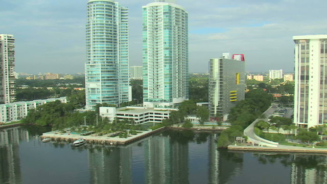 Aerial shot of hotels and apartments in Miami.