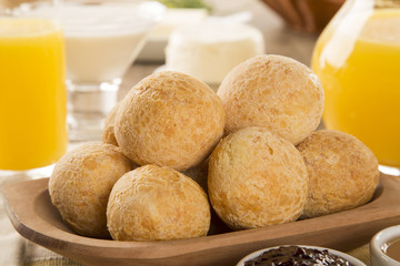 Brazilian cheese buns . Table cafe in the morning with cheese bread.