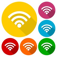 Wireless and wifi icon or sign set with long shadow