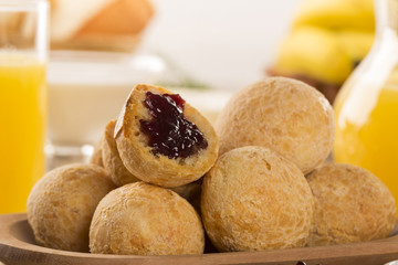 Brazilian cheese buns . Table cafe in the morning with cheese bread.