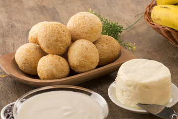 Brazilian cheese buns . Table cafe in the morning with cheese bread.