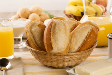 Brazilian cheese buns . Table cafe in the morning with cheese bread.