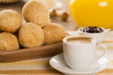 Brazilian cheese buns . Table cafe in the morning with cheese bread.